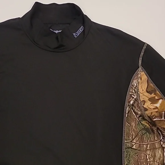 Rocky Microfiber Half Turtle Neck Pullover Shirt Black Brown XL - Picture 3 of 10